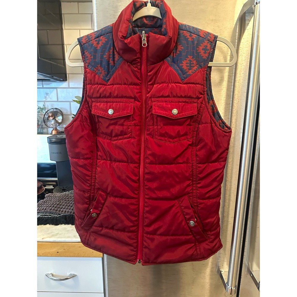Ariat Reversible Puffer Vest Red/Blue Geometric South Western Cowgirl SzL